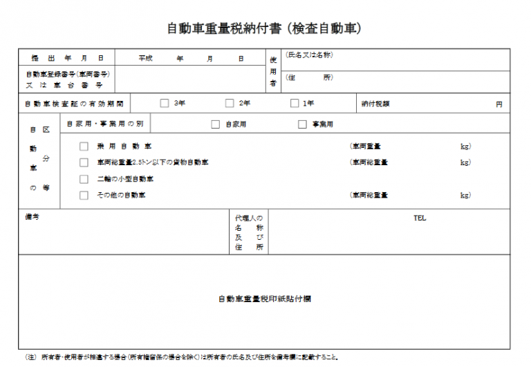 重量税納付書 車庫証明・名義変更サポート＠仙台・宮城